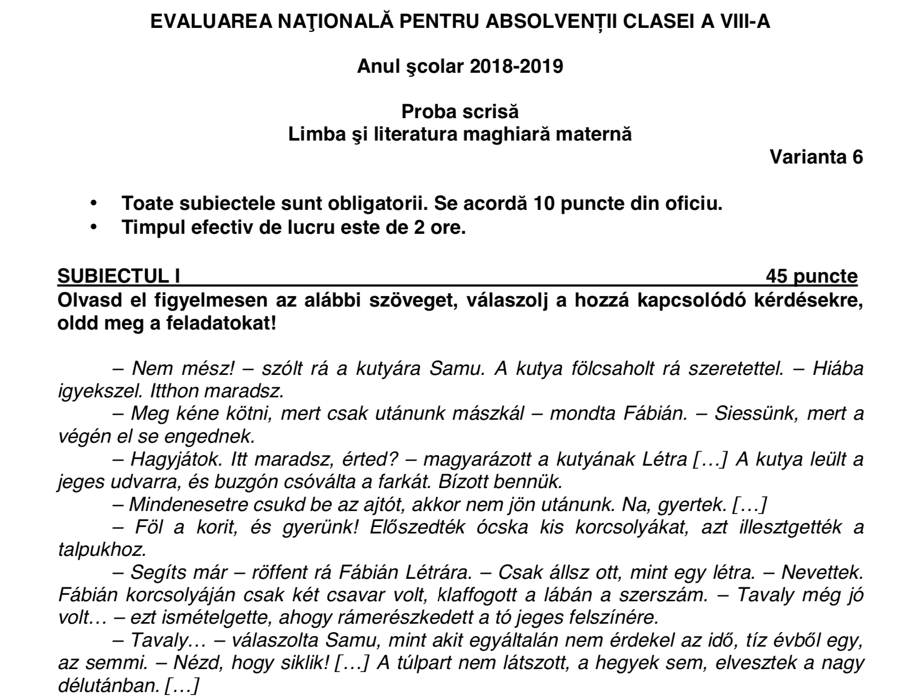 Subiectele și Baremele De La Examenul De Limba și Literatura Maternă Au ...