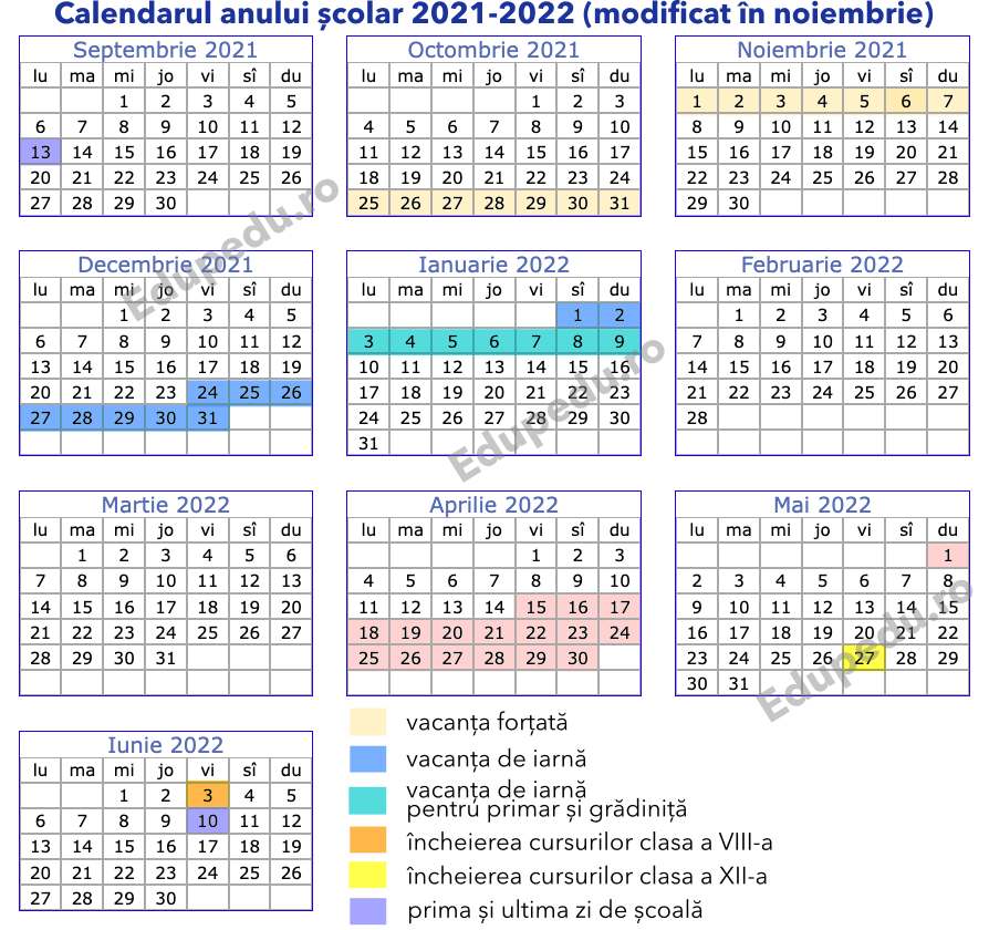 NOU Calendarul Anului școlar 2021-2022 în Format Printabil / Data De 23 ...