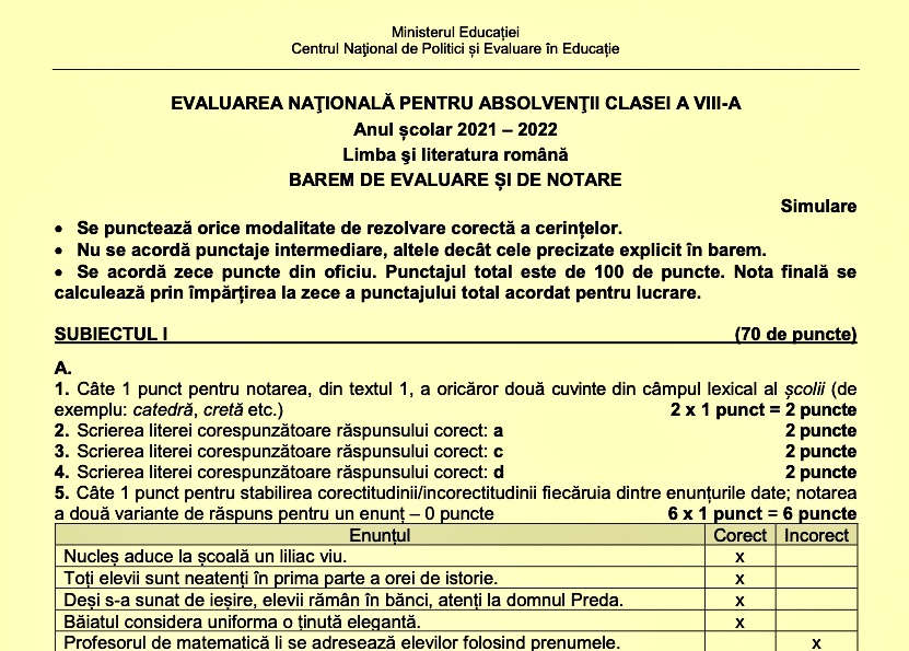 ULTIMA ORĂ Baremele De Corectare și Notare Pentru Limba Română ...