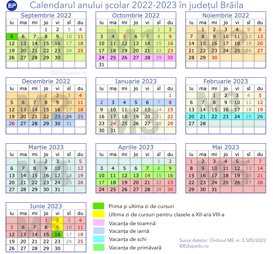 NOU Calendarul Anului școlar 2022-2023 Pentru Fiecare Județ, în Format ...