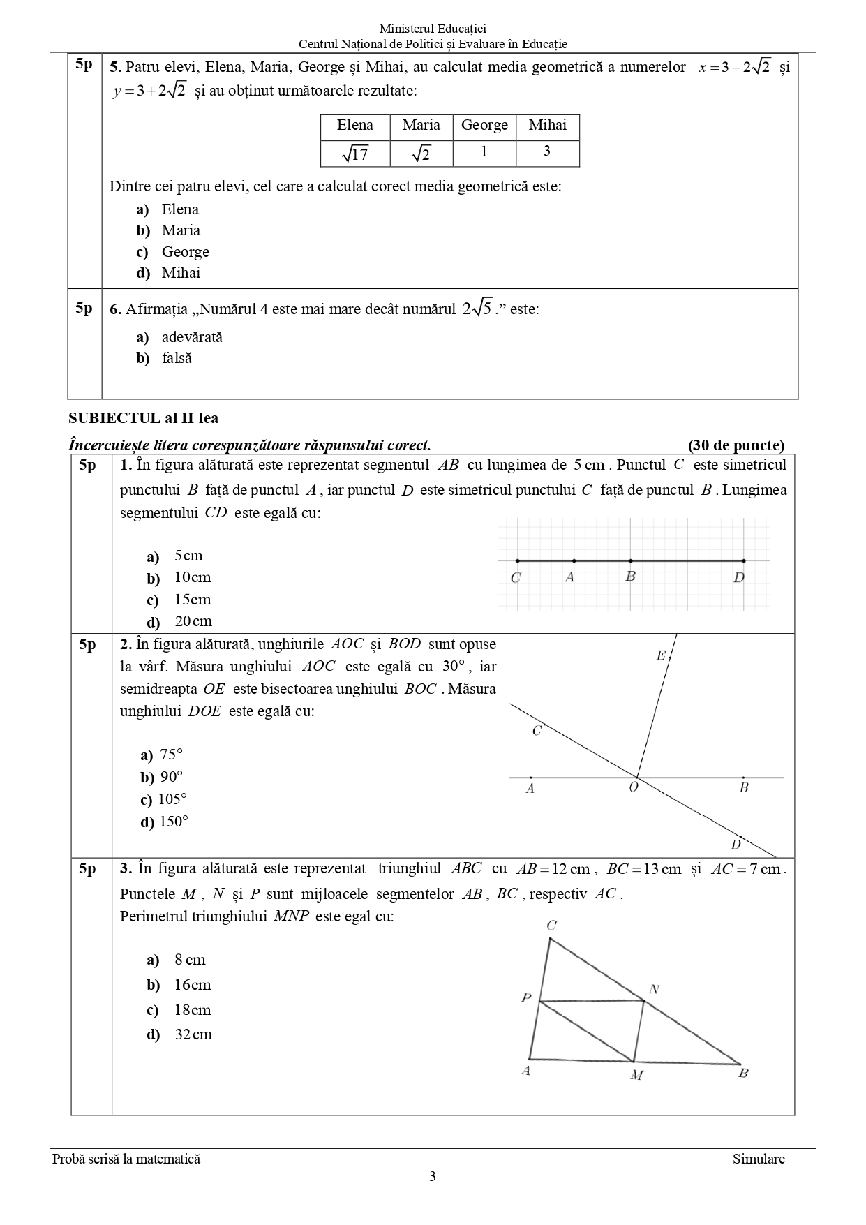 Baremele De Corectare și Notare Pentru Matematică, Simularea Evaluării ...